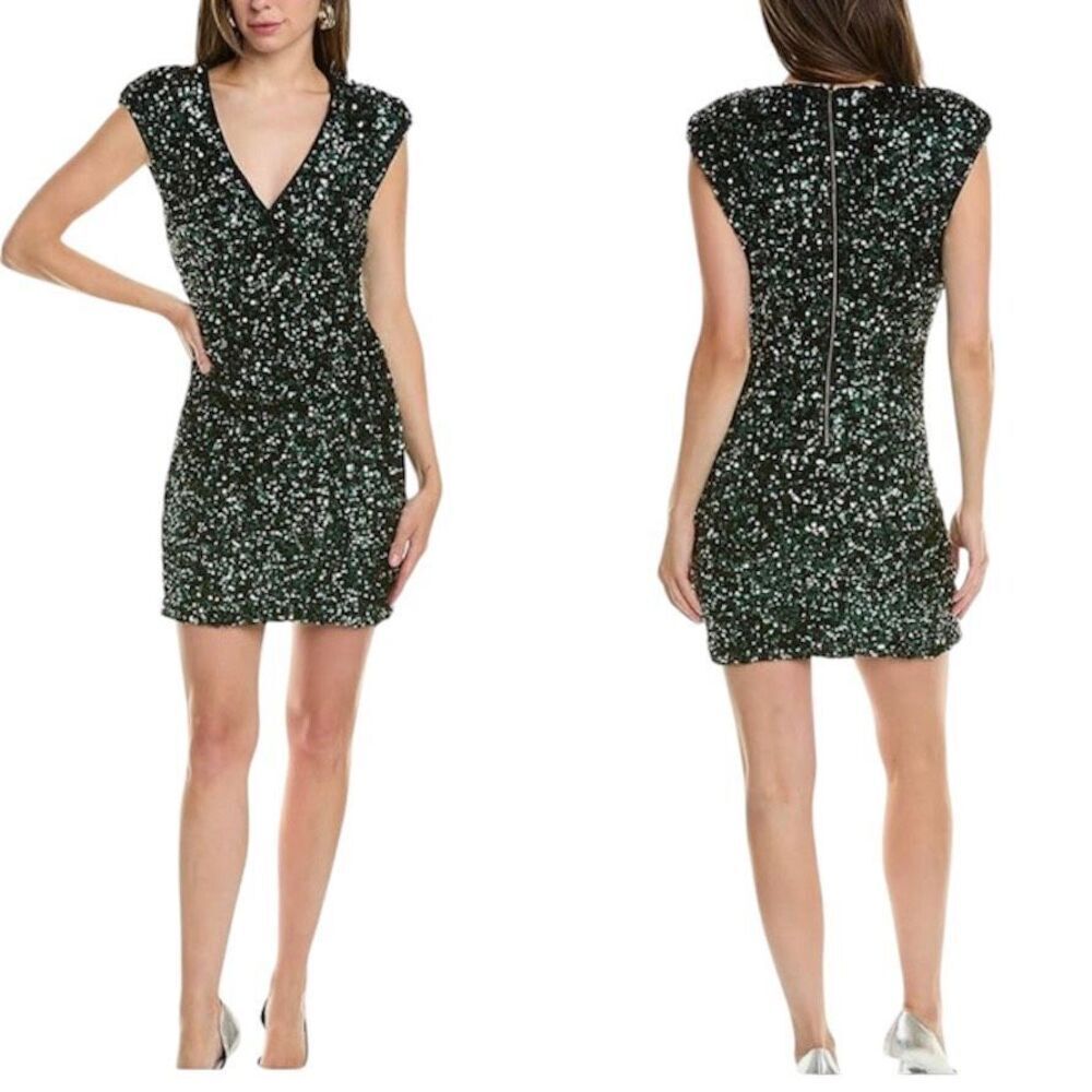 ASTR Green Sequin Cap Sleeve Back‎ Zipper Mini Dress Sz M